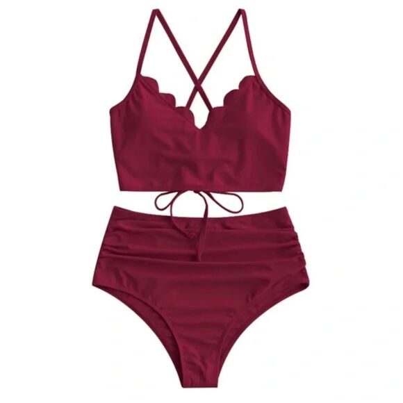 Zaful Crisscross Ruched Scalloped Bikini Medium - Picture 4 of 10